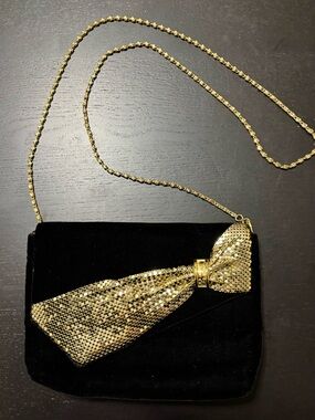 Black Velvet Evening Crossbody with Gold Sequin Bow